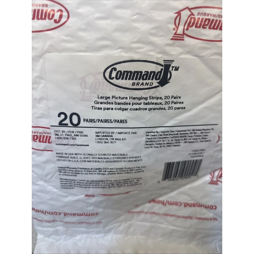 Command Large Picture Hanging Strips White 20 Pairs/Pack Damage Free Wall Decor